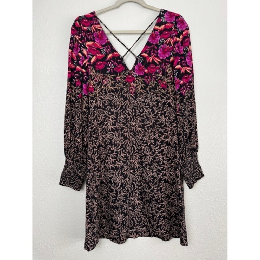 Anthropologie Cyree tunic mini dress floral black purple puff sleeves 6 - Picture 7 of 12